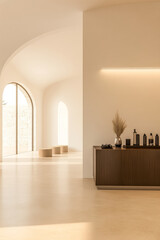 Modern interior of a minimalist space featuring natural light and elegant decor