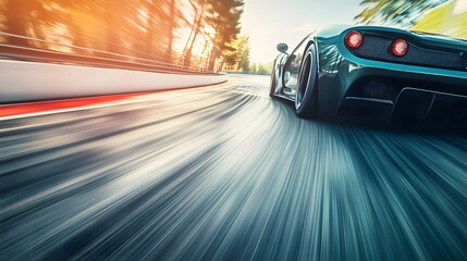 Red sports car racing at high speed on a drag strip, showcasing the thrill of competition and the pursuit of performance excellence