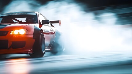 Obraz premium Car drifting, Blurred of image diffusion race drift car with lots of smoke from burning tires on speed track