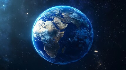 Obraz premium A blue Earth with the African continent on it, dark background, earth day concept