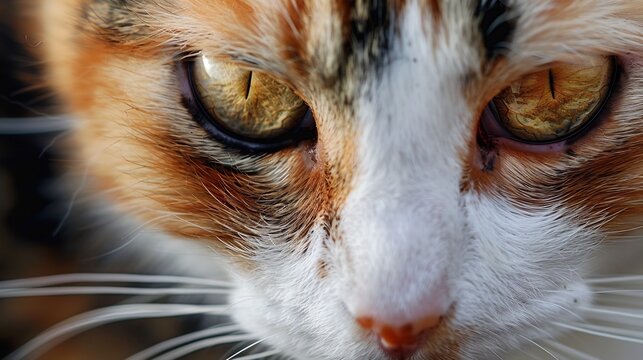 Close-up of a Calico Cat's Intense Gaze