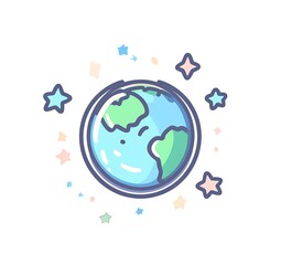A cute Earth clipart, flat design vector graphic logo, earth day concept
