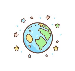 A cute Earth clipart, flat design vector graphic logo, earth day concept