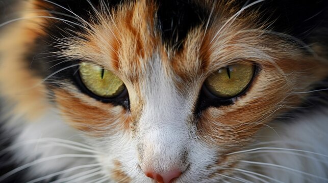 Close-up of a Calico Cat's Intense Gaze