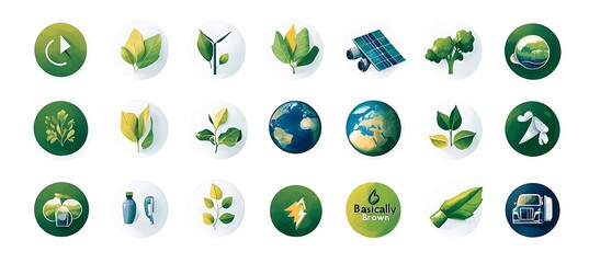 A set of green icons representing eco-friendly practices, earth day concept