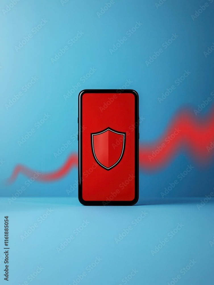 Poster smartphone shield icon signifying digital security tech environment
