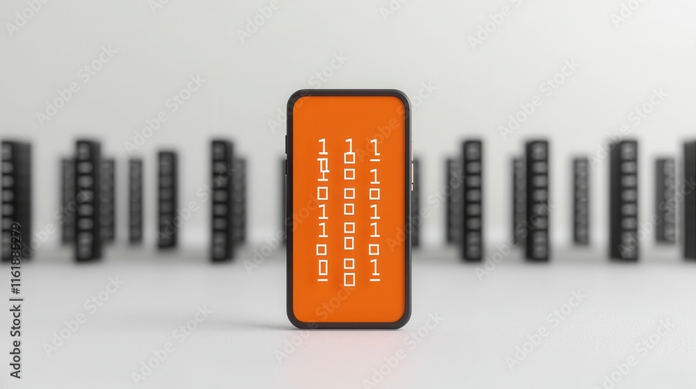 Aufkleber digital data display on black smartphone in modern tech environment
