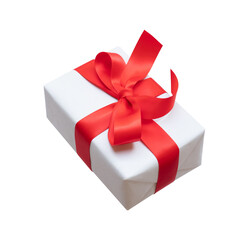 Dynamic angle collection of white gift box with red ribbon bow for celebration season template design.anniversary and special day with luxury present