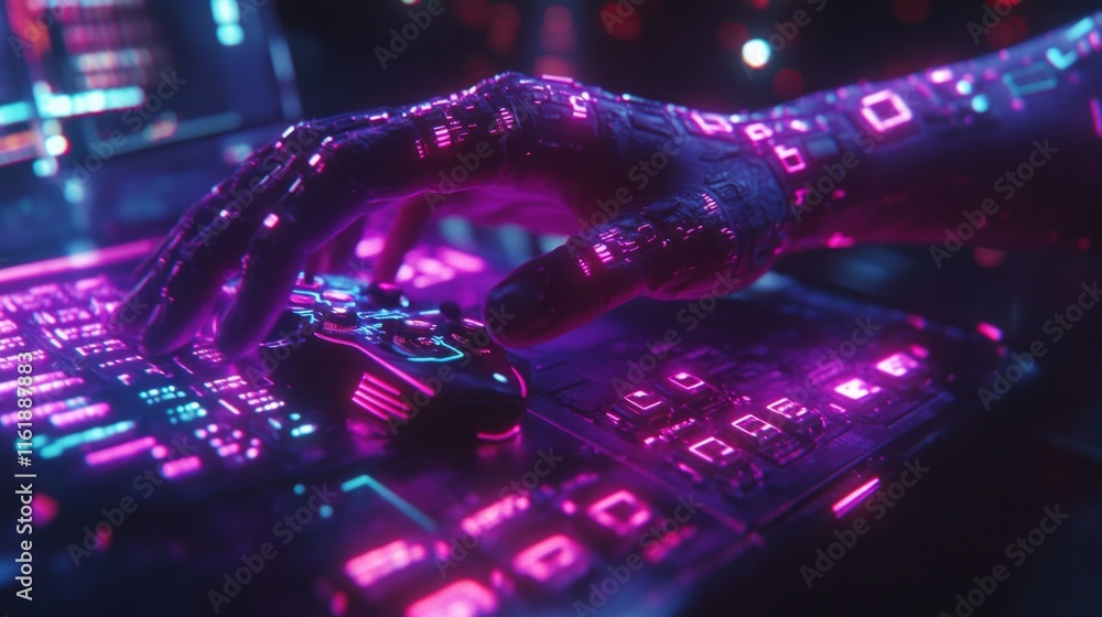 Poster a hand is on a computer keyboard