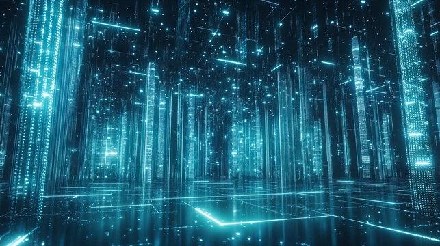 Abstract Digital Rain, Colorful background blue binary code, code used in digital computers,