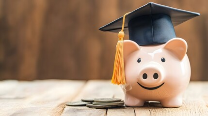 Piggy bank With Graduation Cap on old wood,Money saving concept
