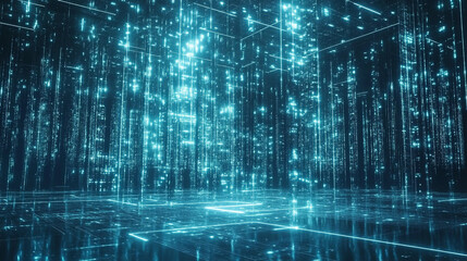 Abstract Digital Rain, Colorful background blue binary code, code used in digital computers,