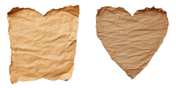 Crinkled paper in square and heart shapes, perfect for love notes and messages
