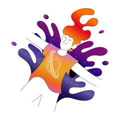 Man falling backward into an ink pool filled with stars &ndash; This image represents creativity, brilliance, and imagination in flat design style.