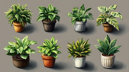 Fototapeta premium Different Types of House Plants and Their Icons