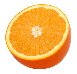 half orange fruit isolated, Orange fruit macro studio photo, transparent PNG, PNG format, cut out
