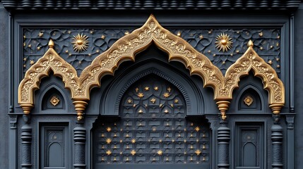 Obraz premium Elegant Dark Doorway with Gold Accents and Star Details