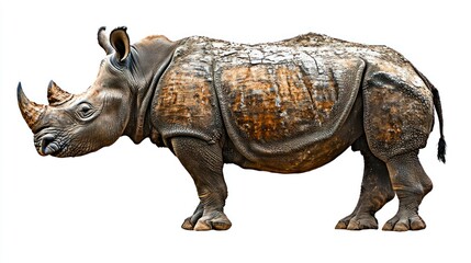 Obraz premium Profile view of a large rhinoceros isolated on white background.