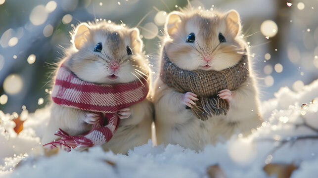 Cute Hamster with Scraf in Snow Wallpaper 