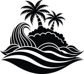 Fototapeta premium island waves black and white silhouette vector design