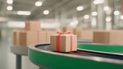Instant noodle factory, A photorealistic image of packed noodle boxes, showcasing their arrangement and details in a visually appealing manner.
