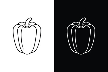 Elegant Line Art. Bell Pepper Sketch in Black and White