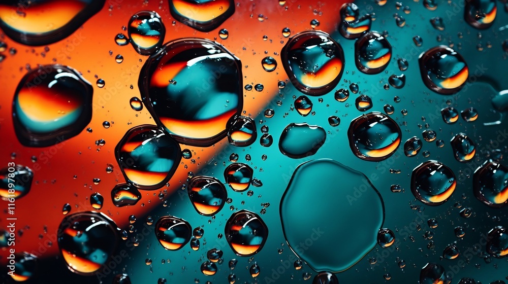 Poster a vivid close up shot showcasing the mesmerizing patterns created by water droplets forming on a smo