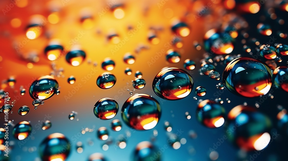 Poster captivating close up shot of delicate water droplets forming intricate patterns and reflections on a