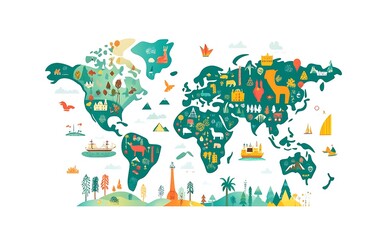 World map, a simple vector graphic design on a white background