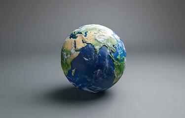 3D cartoon clay icon of the Earth, in blue and green colors, earth day concept
