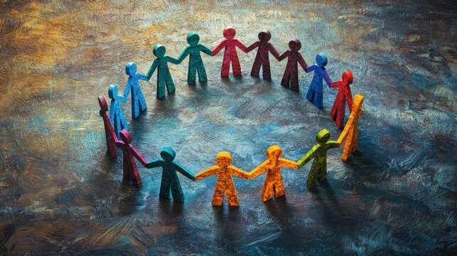 A conceptual abstract image with diverse people holding hands in a circle, symbolizing respect and inclusivity.