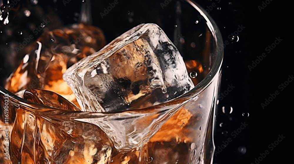 Aufkleber macro photography of ice cubes gradually melting in a glass of clear water creating a refreshing and