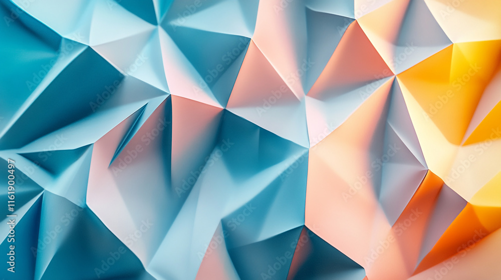 Poster colorful geometric patterns creating a three-dimensional effect in soft pastel hues
