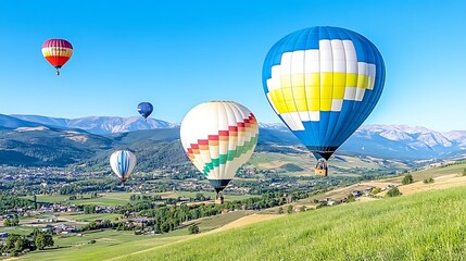 Obraz premium Hot Air Balloons over Mountain Valley Landscape