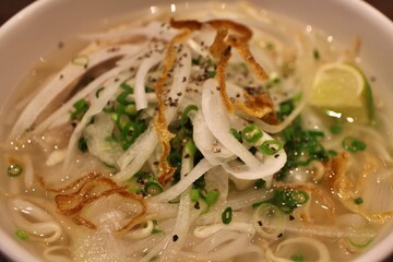 Vietnamese cuisine: pho ga (rice noodles with chicken)