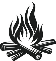 Campfire Silhouette with Burning Logs and Flames Vector Illustration