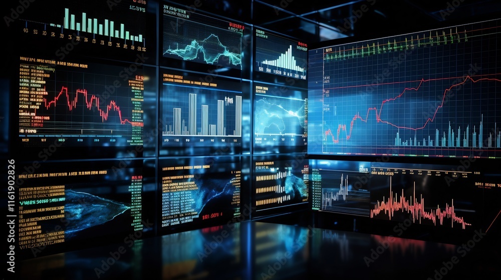 Aufkleber vibrant market trading dashboard with colorful data visualizations displaying financial trends econo