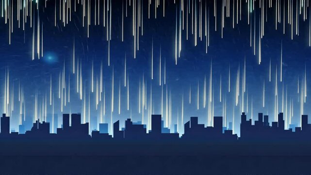 Abstract line art of icicles on a roof, blue and white, evoking a vibrant urban cityscape with a spectrum of color and light