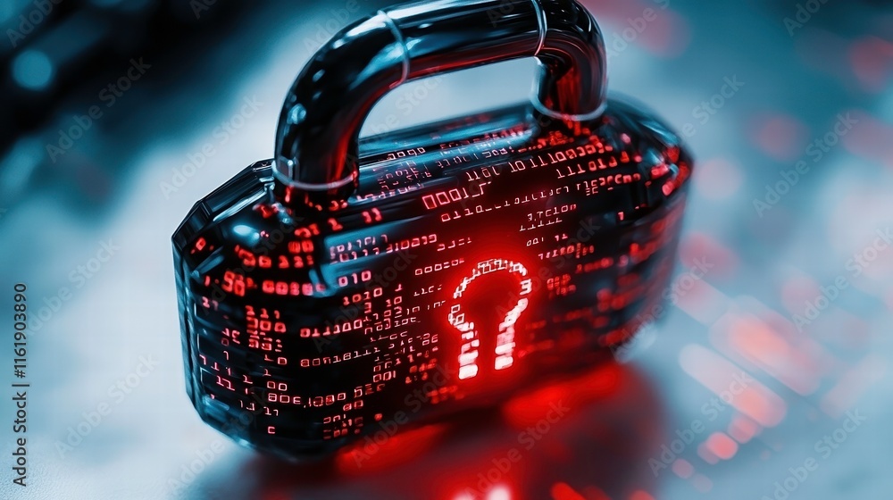 Aufkleber securing digital futures a high-fidelity digital padlock amidst glowing binary code