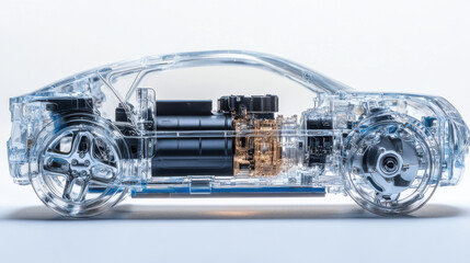 Obraz premium cross-section of a electric vehicle ev car isolated on white background