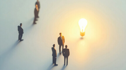 Obraz premium Business team brainstorming with light bulb idea concept in hand illustrating leadership and teamwork