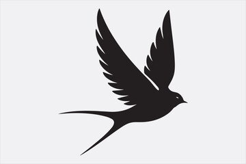 A black silhouette of a flying swallow.