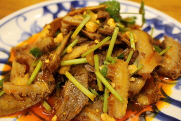 Sichuan cuisine (Chinese cuisine): fuqi feipian (beef shank and tripe tossed in chili oil with coriander)