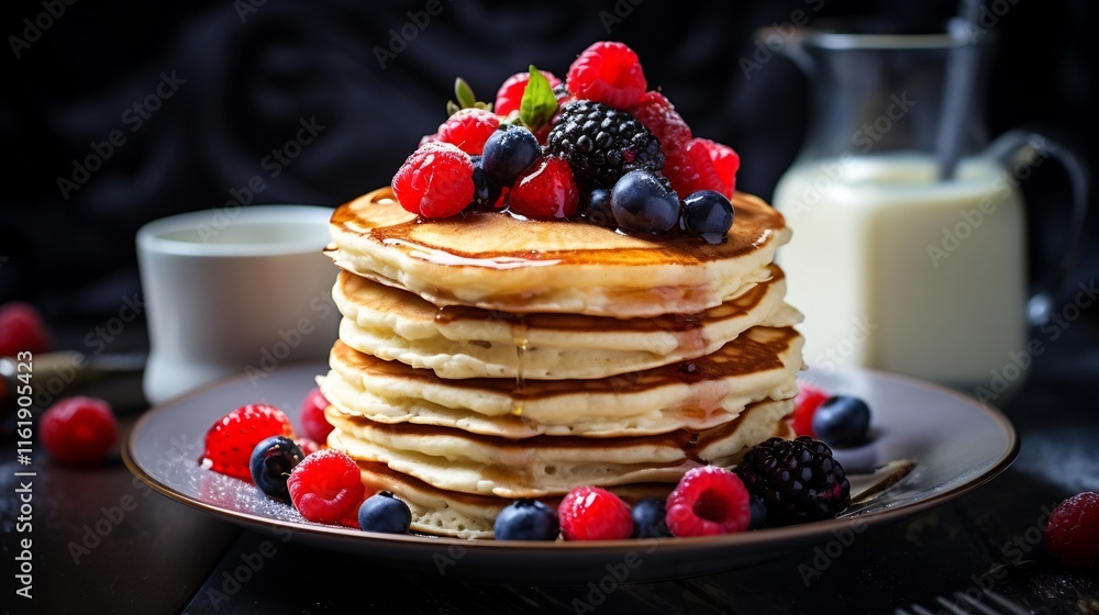 Aufkleber delectable breakfast showcase a stack of fluffy pancakes topped with an array of fresh berries accom