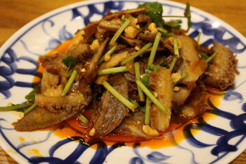 Sichuan cuisine (Chinese cuisine): fuqi feipian (beef shank and tripe tossed in chili oil with coriander)