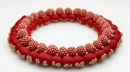 Obraz premium Red and gold beaded necklace, circular design.