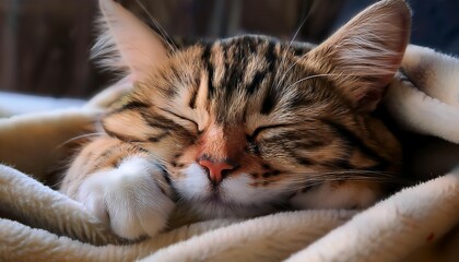 A cozy cat kneading a soft blanket with tender paws
