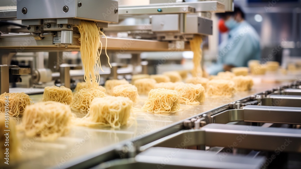 Aufkleber a glimpse into the efficient production of packaged instant noodles observing the automated conveyor