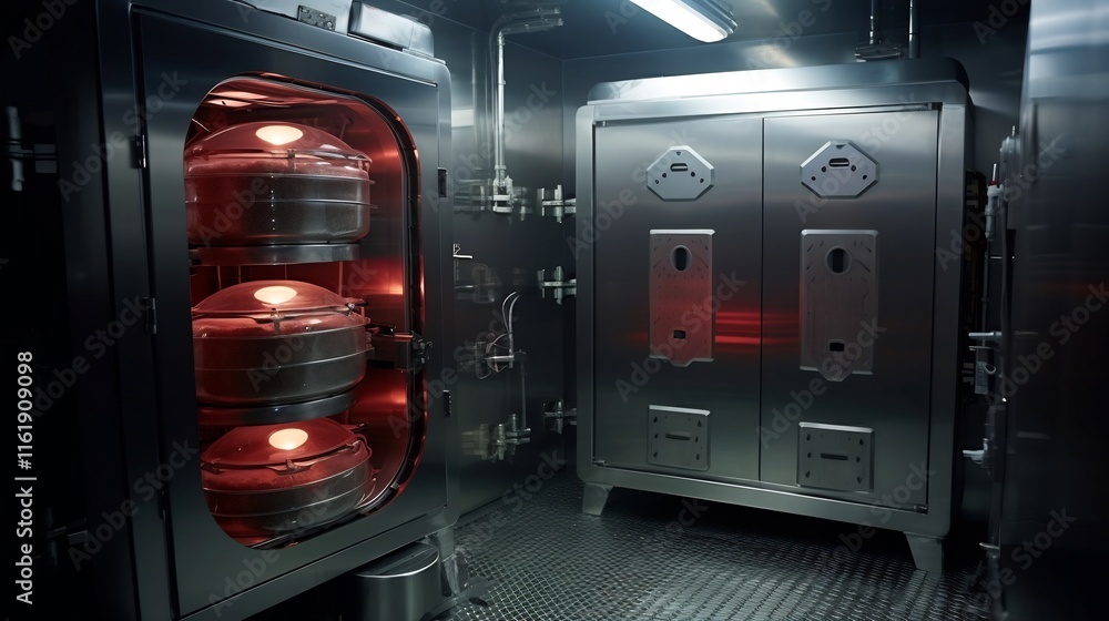 Poster a high tech freezing chamber designed for preserving pre cooked meals maintaining their and freshnes