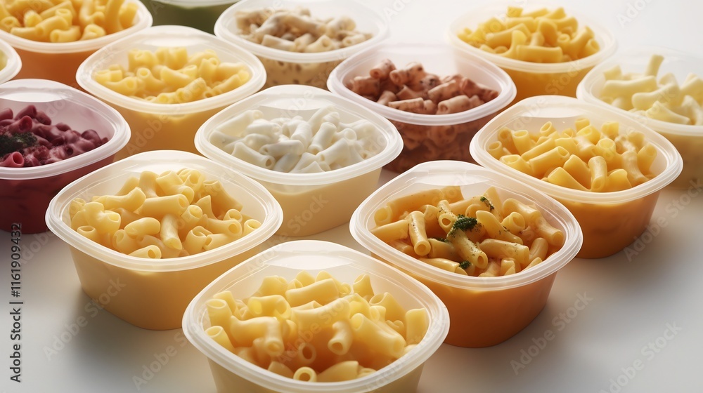 Poster automated factory line sealing frozen pasta dishes in eco friendly containers for efficient food pro